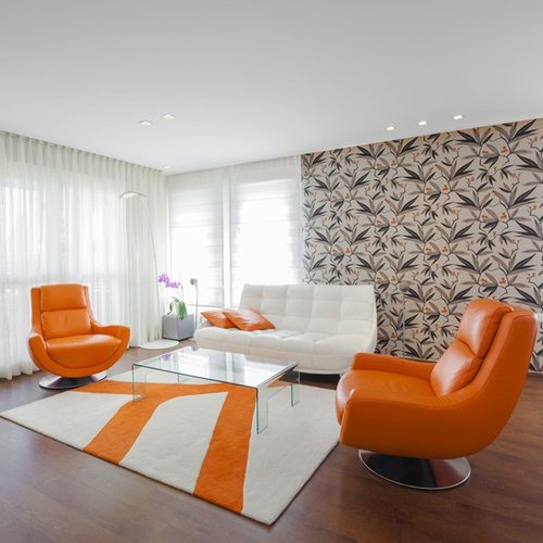 white and orange rug